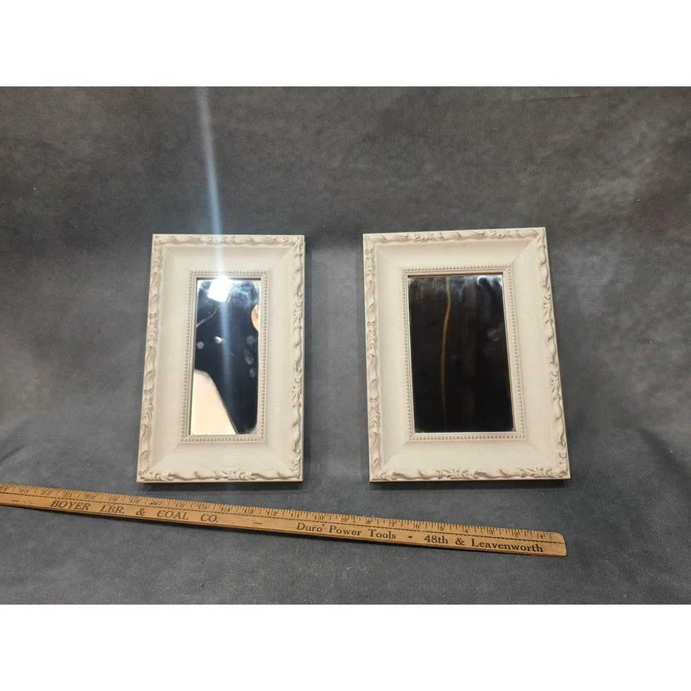 Vintage The Big Picture Custom Framed Mirrors Set of 2 Cream Distressed Ornate
